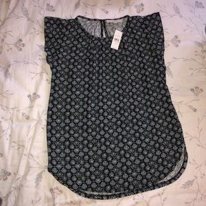 Ruffled Arm Navy Flower Print Blouse